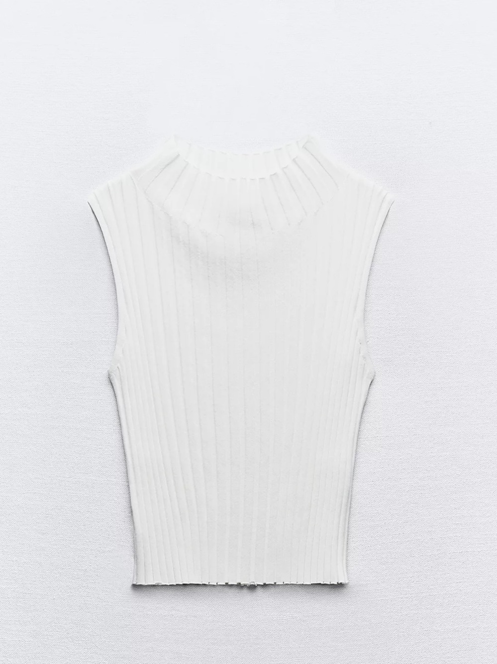 Zara White Sleeveless Ribbed Mock-Neck Tank